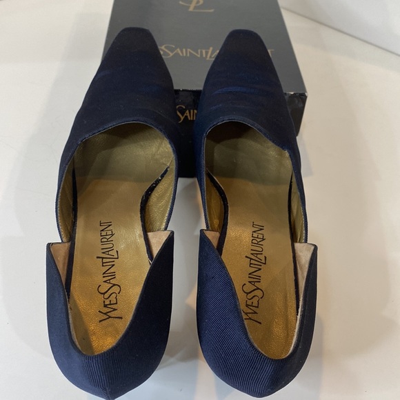 YSL Vogue Arianna D’Orsay pumps in Navy fabric & leather Made in Italy EUC 9 Nar - Picture 10 of 13